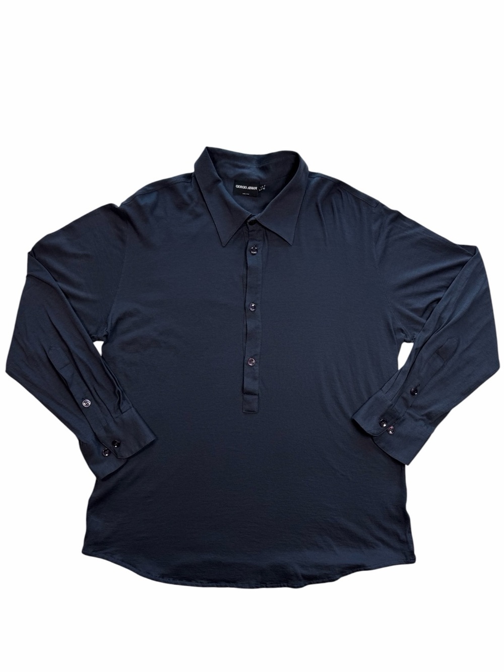Giorgio Armani Mens Long Sleeve Knit Polo Popover Navy Made Italy USA 38 - Picture 2 of 10
